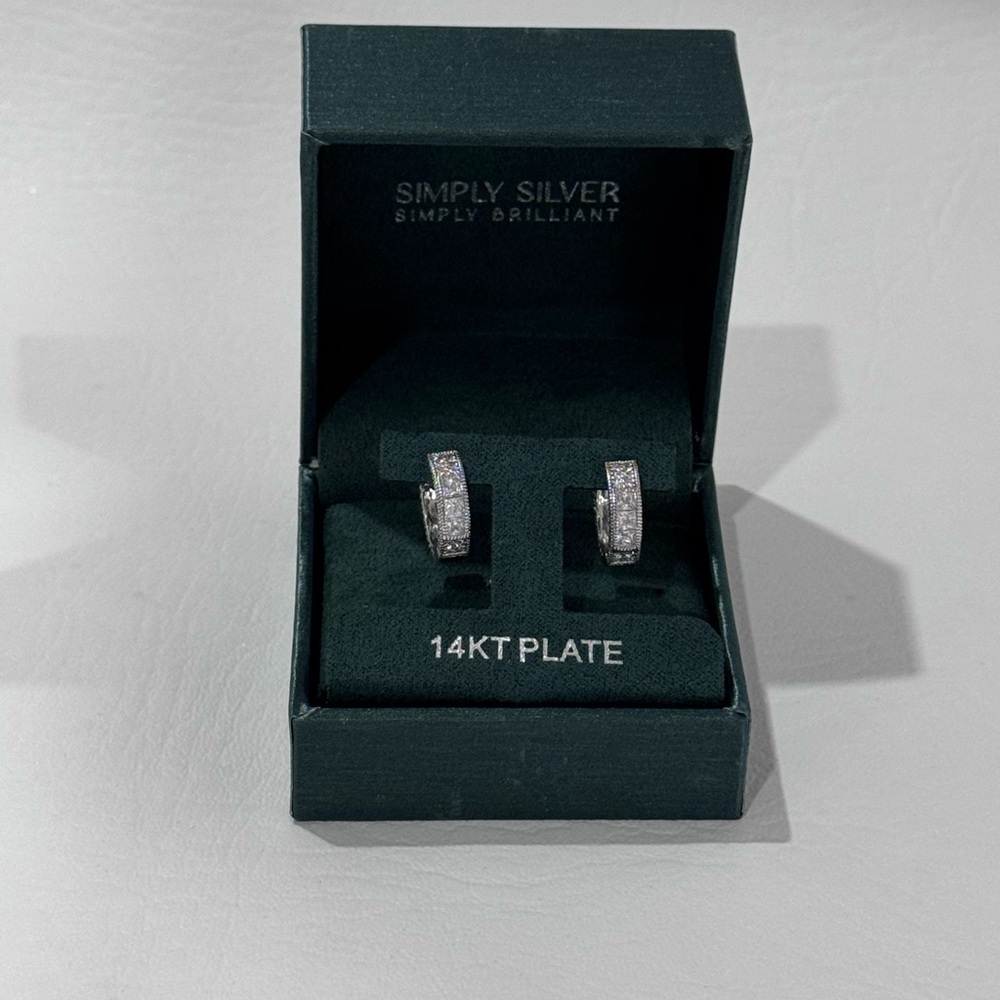 Simply silver -14KT Plate cubic zirconia huggie hoop earrings. Earrings